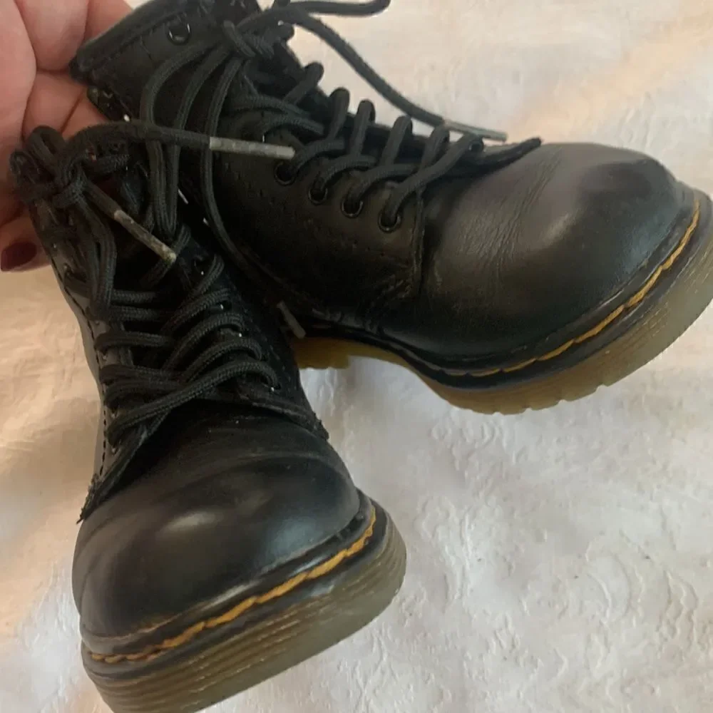 Dr. Martens Leather Combat Boots Black Kids Size 8 Zipper Laces